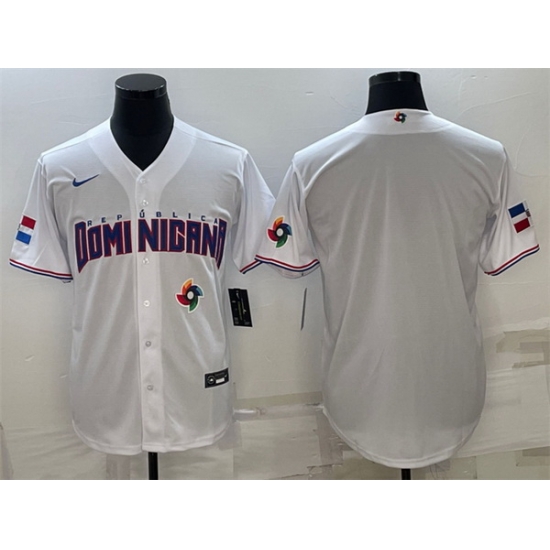 Men Dominican Republic Baseball 2023 White World Baseball With Patch Classic Replica Stitched Jersey